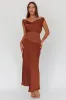Isabella Open Cowl Back Maxi Dress Cocoa sold by Selfie Leslie