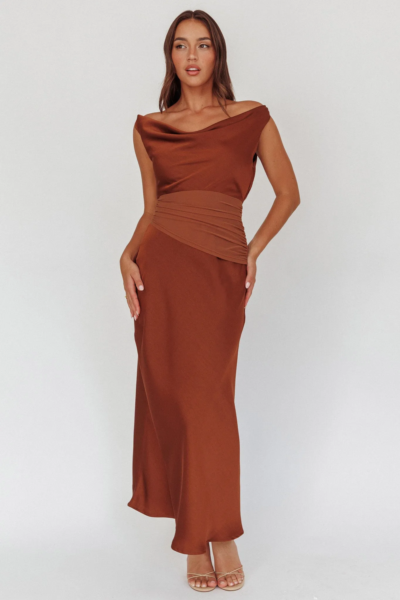 Isabella Open Cowl Back Maxi Dress Cocoa sold by Selfie Leslie