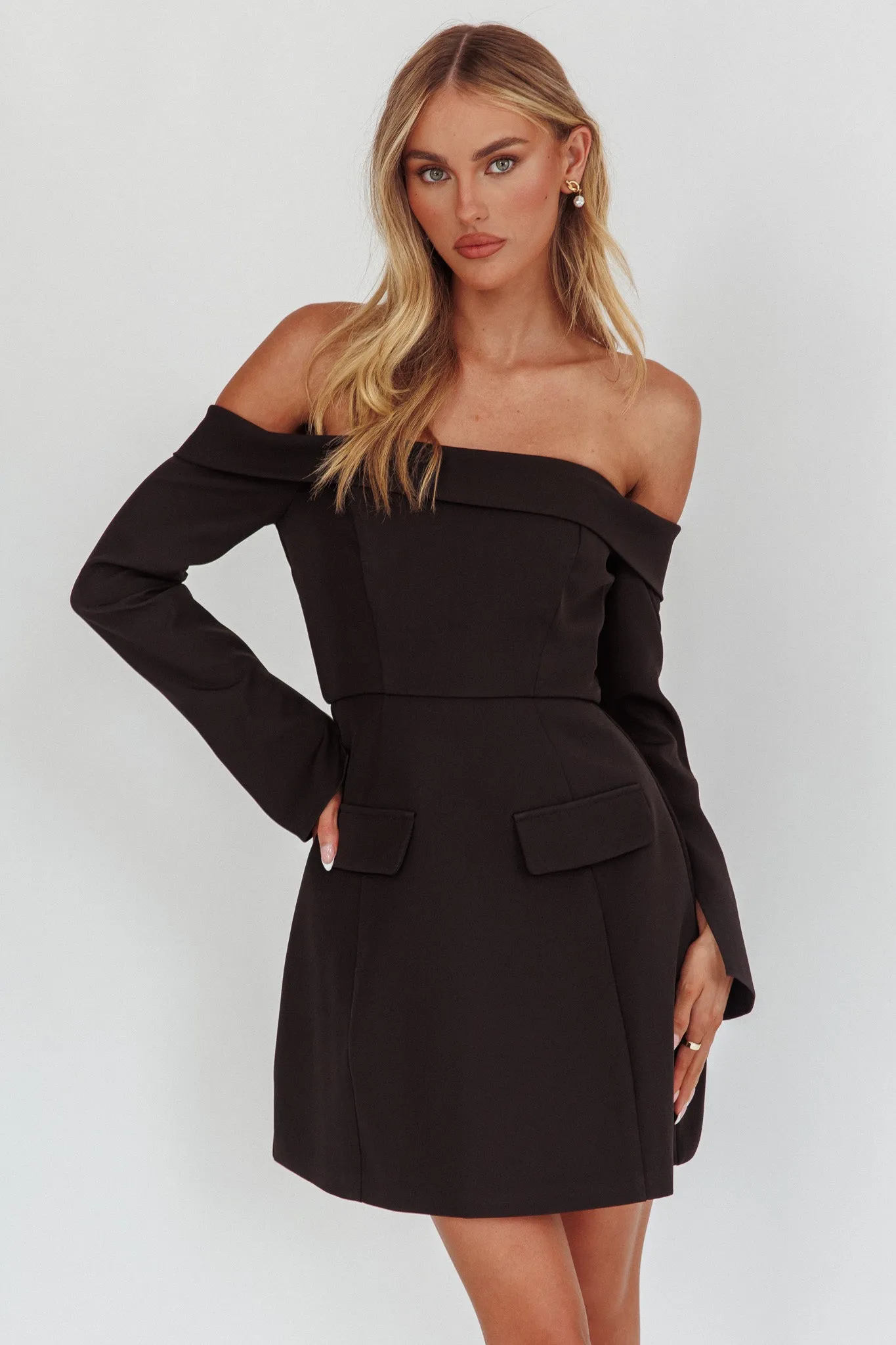 Laviniah Foldover Long Sleeve Mini Dress Black sold by Selfie Leslie