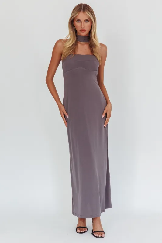 Damsel Reverse Halter Maxi Dress Charcoal sold by Selfie Leslie