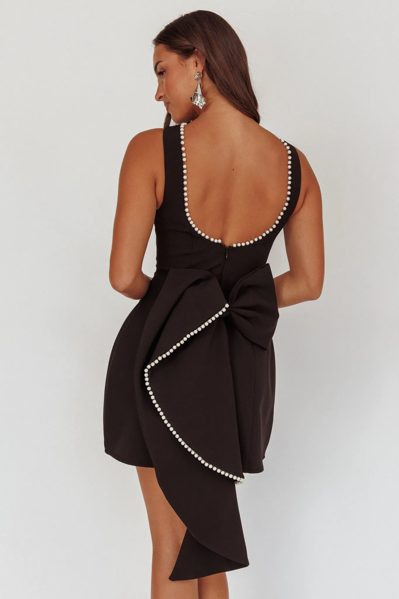 Opulent Pearl Trim Oversized Bow Mini Dress Black sold by Selfie Leslie product image thumbnail 3