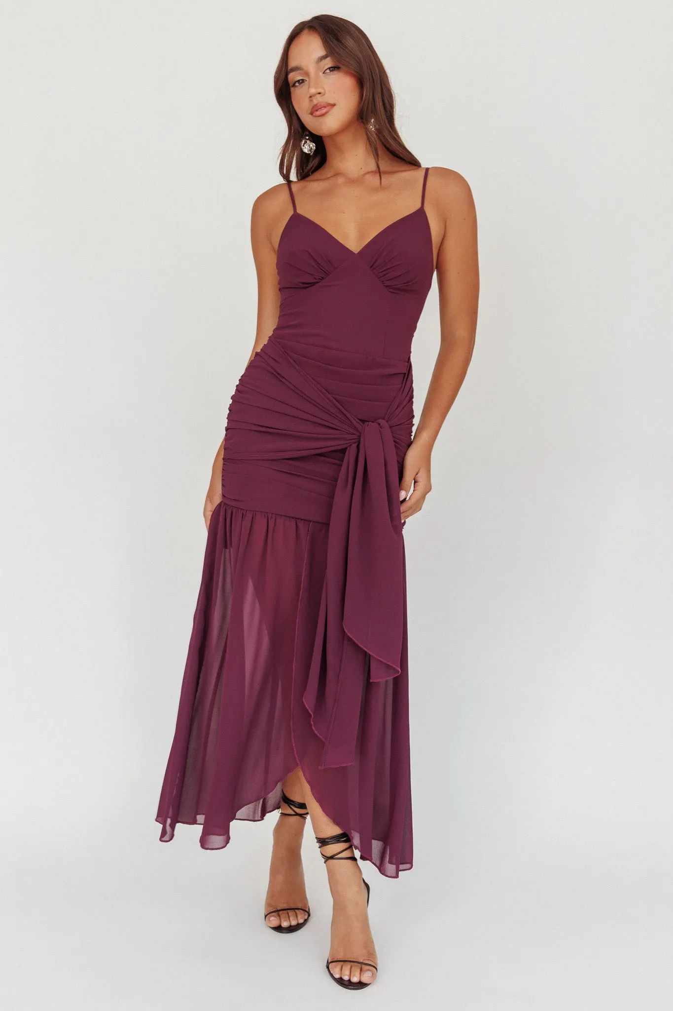 Floating Waist Sash Maxi Dress Plum sold by Selfie Leslie