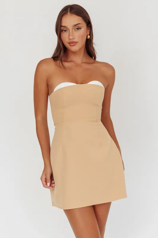 Hillara Strapless Mini Dress Tan sold by Selfie Leslie