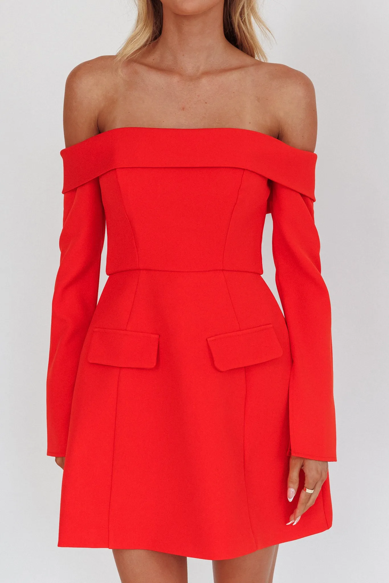 Laviniah Foldover Long Sleeve Mini Dress Red sold by Selfie Leslie product image thumbnail 3