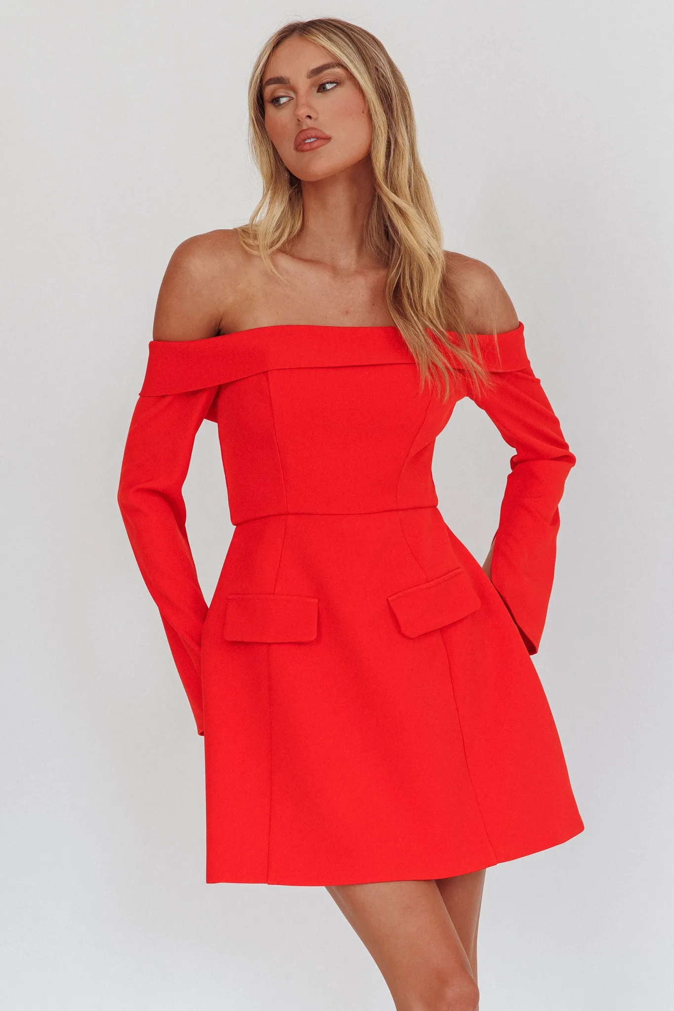 Laviniah Foldover Long Sleeve Mini Dress Red sold by Selfie Leslie product image thumbnail 5