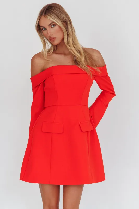 Laviniah Foldover Long Sleeve Mini Dress Red sold by Selfie Leslie