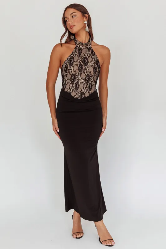 Lovelight Lace Bodice Halter Maxi Dress Black sold by Selfie Leslie