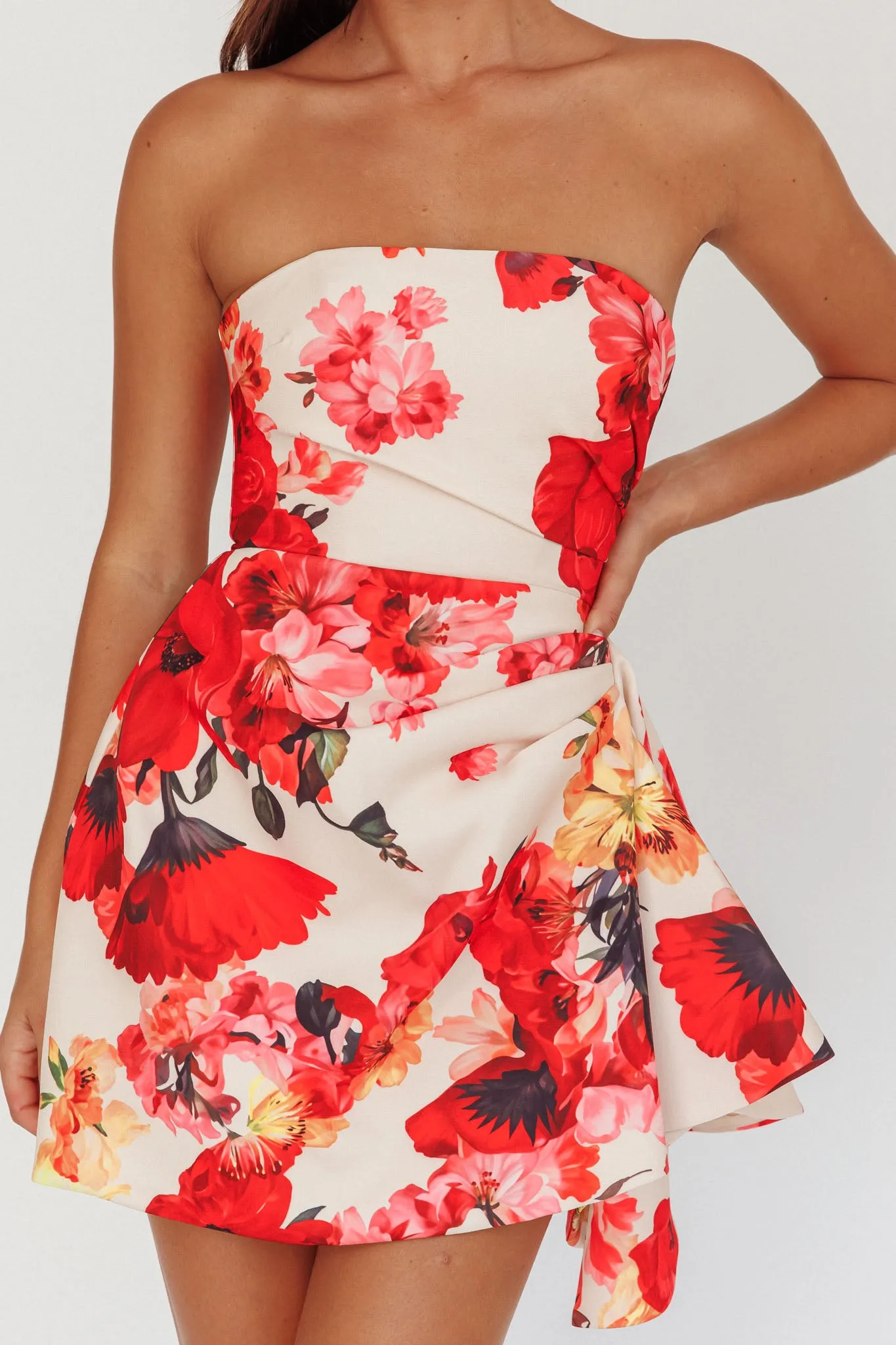 Minnesota Strapless Mini Dress Floral Red sold by Selfie Leslie product image thumbnail 4