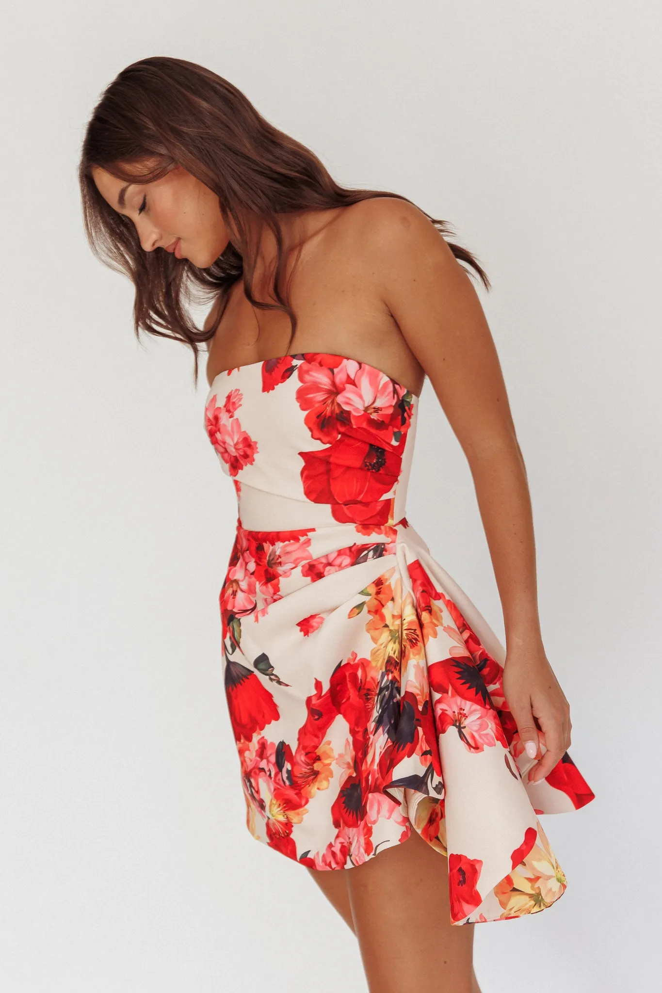 Minnesota Strapless Mini Dress Floral Red sold by Selfie Leslie product image thumbnail 2