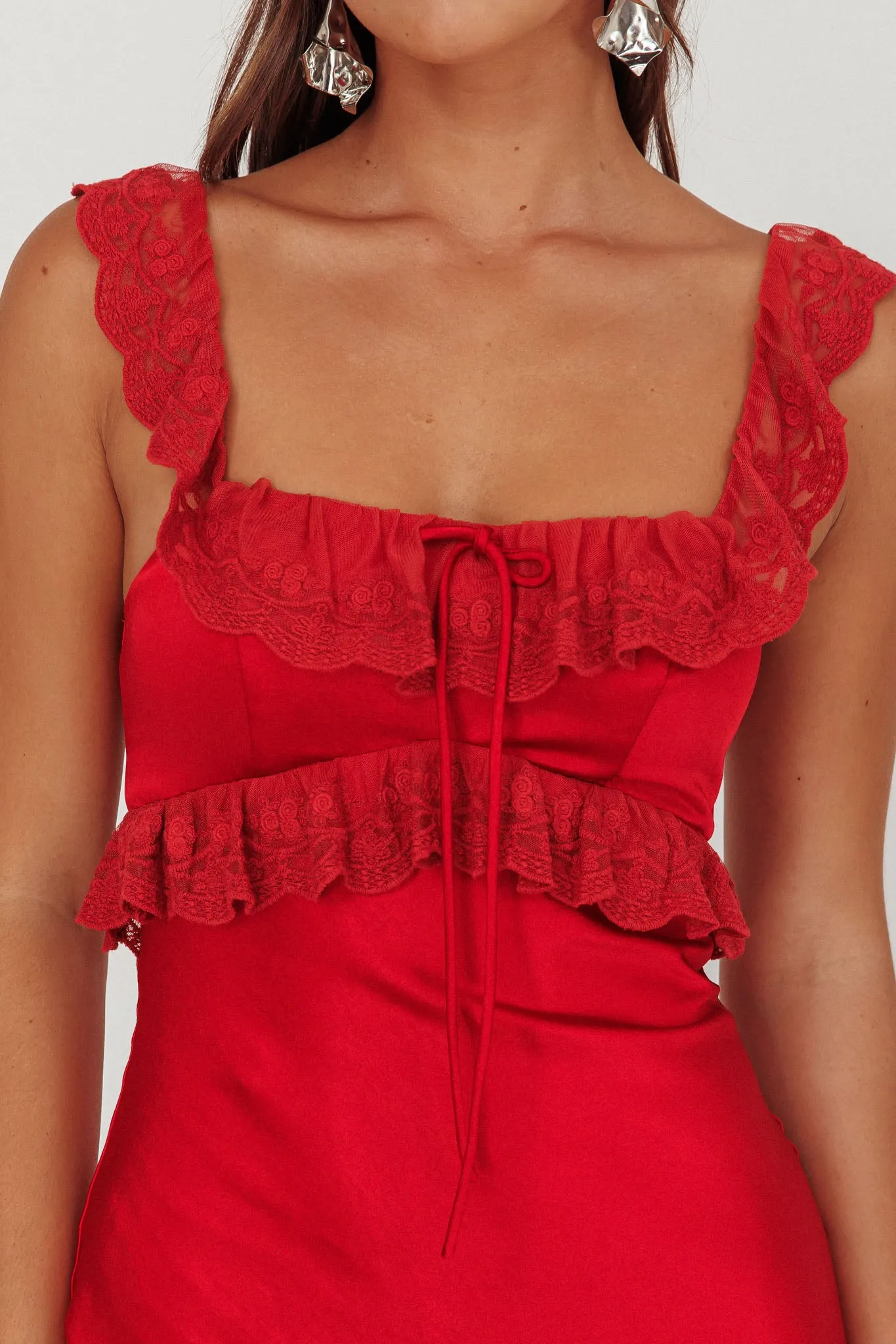 Escapade Lace Trim Maxi Dress Cherry sold by Selfie Leslie product image thumbnail 3