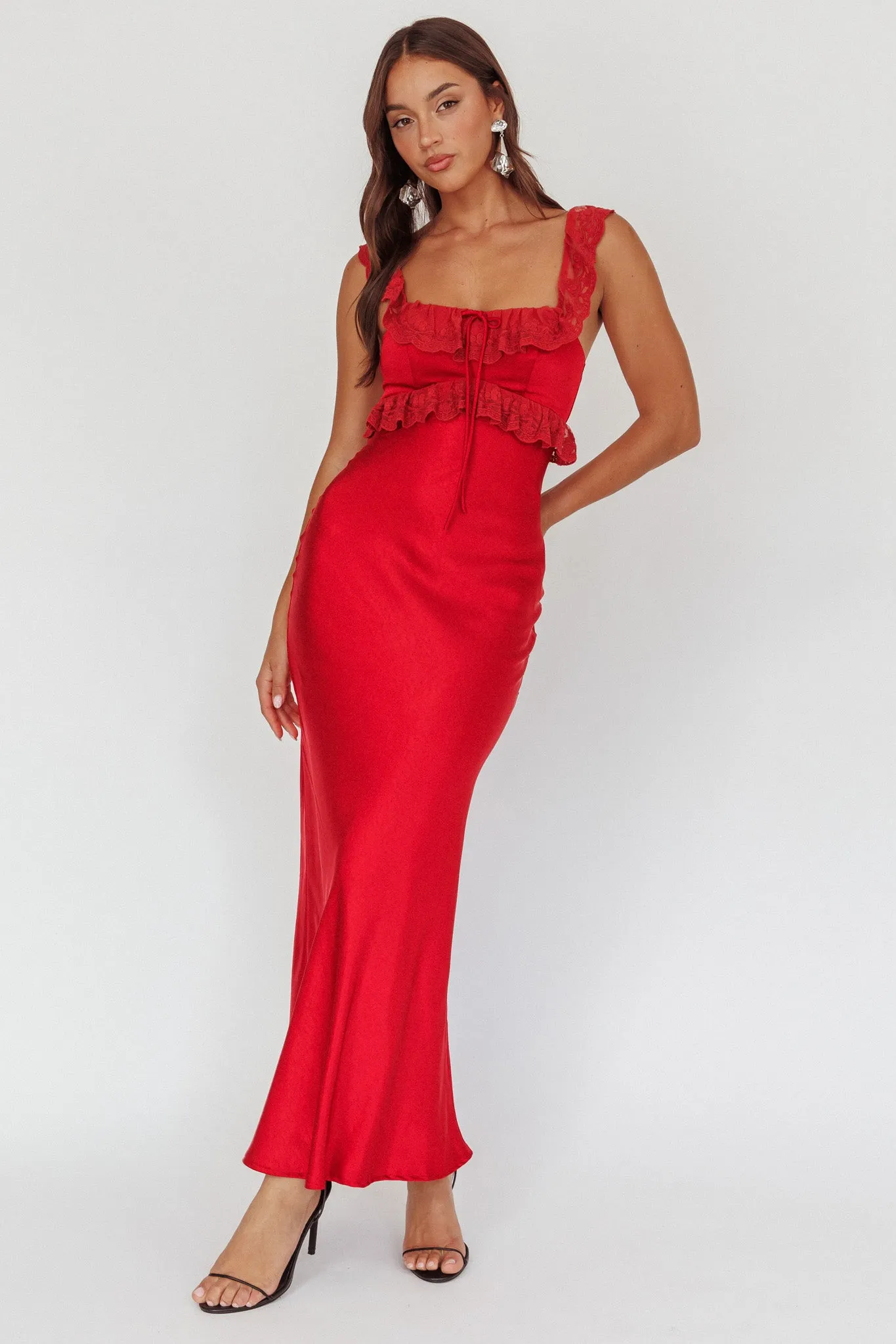 Escapade Lace Trim Maxi Dress Cherry sold by Selfie Leslie