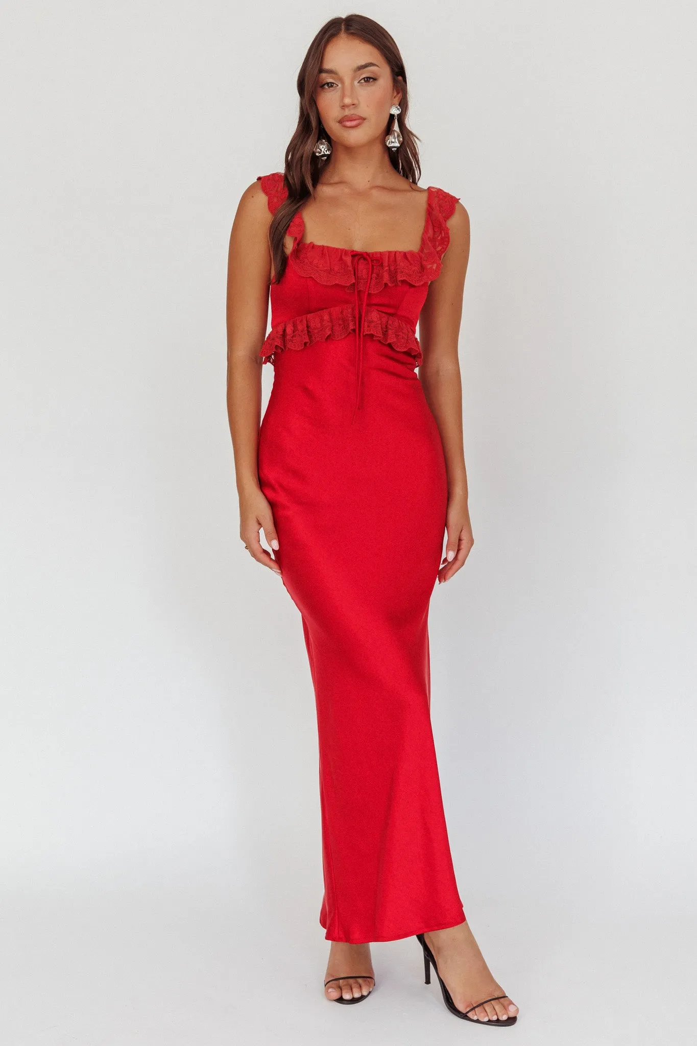 Escapade Lace Trim Maxi Dress Cherry sold by Selfie Leslie product image thumbnail 4