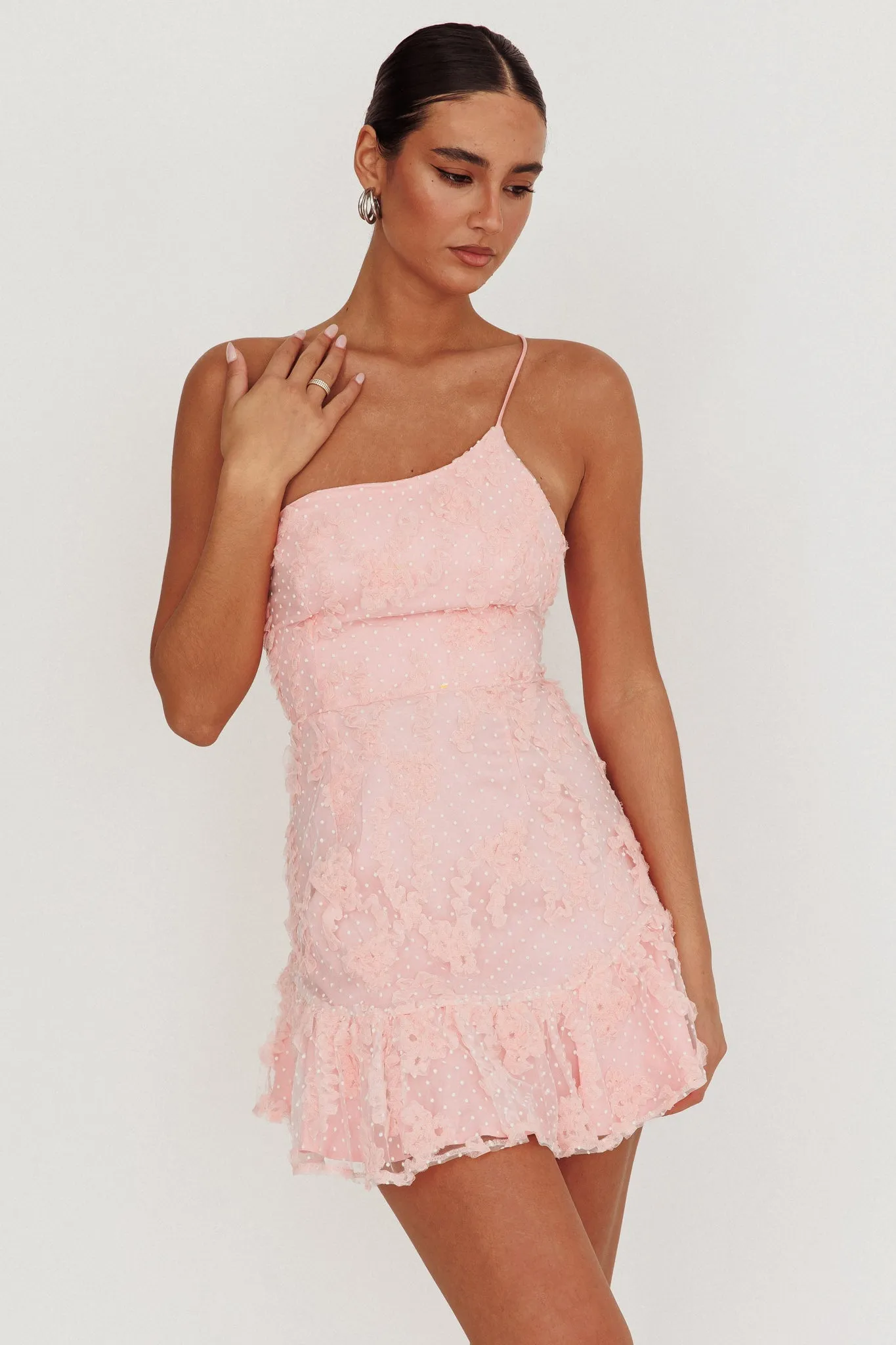 Lilah One Shoulder Embellished Dress Blush sold by Selfie Leslie