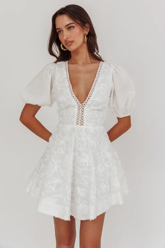 Samsara Puff Sleeve Mini Dress White sold by Selfie Leslie