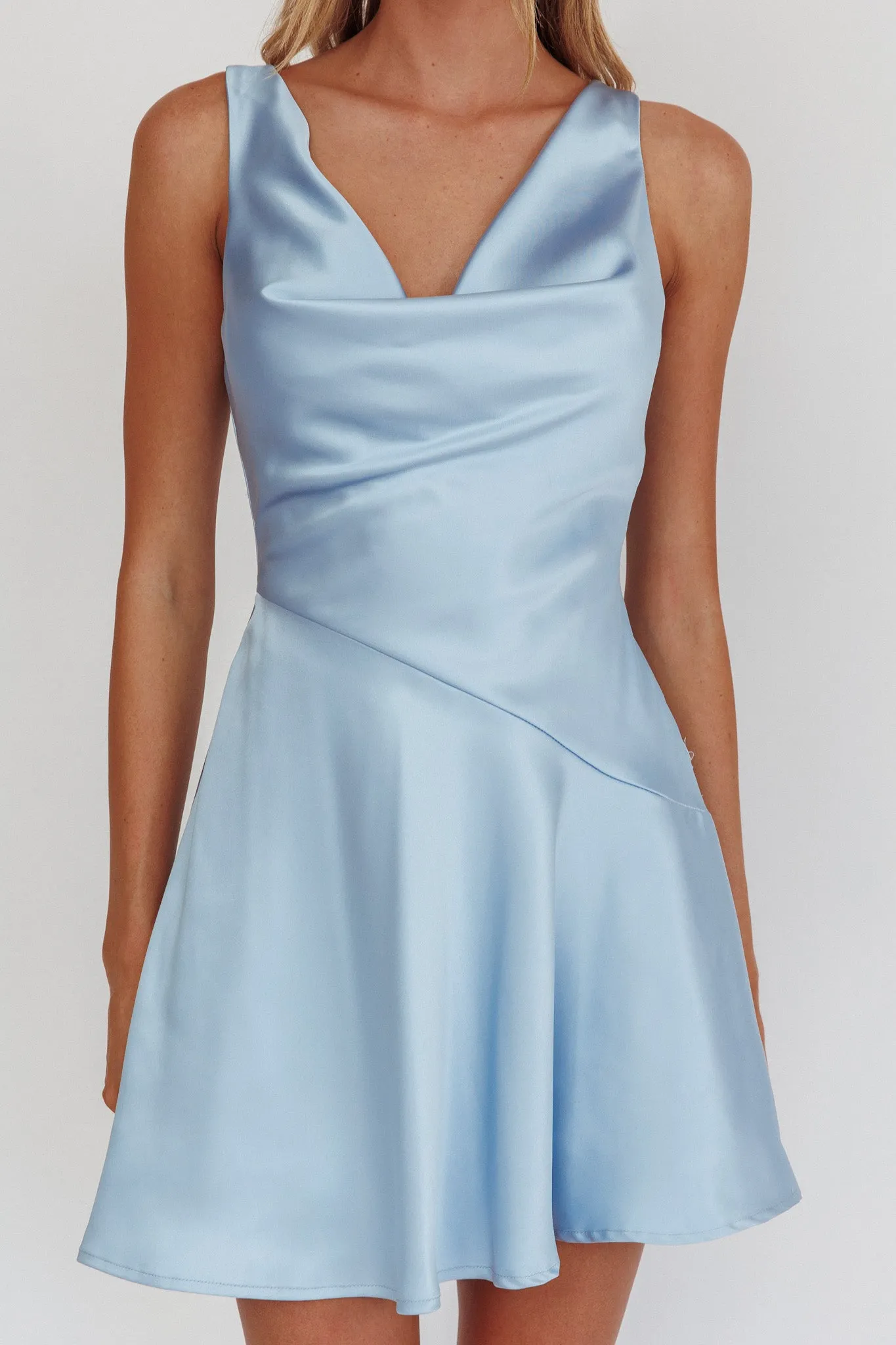 Brigid Cowl Neck Scoop Back Mini Dress Blue sold by Selfie Leslie product image thumbnail 3