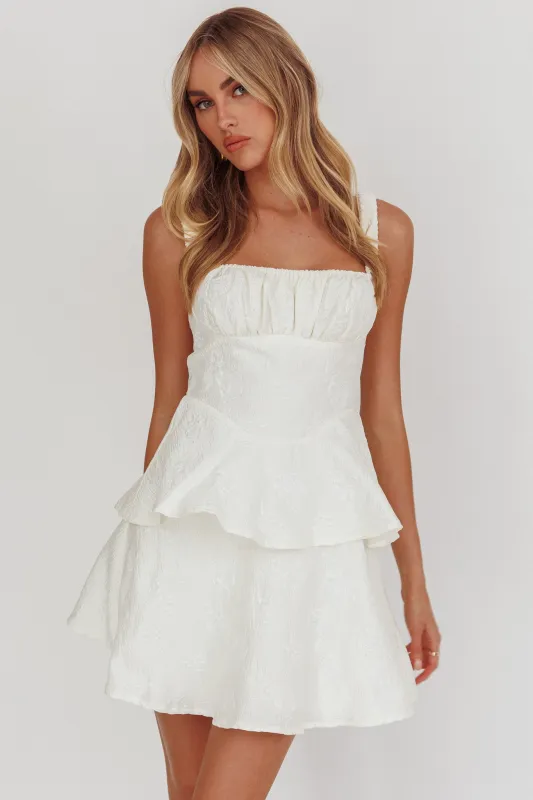 Provence Bloom Peplum Mini Dress Cream sold by Selfie Leslie