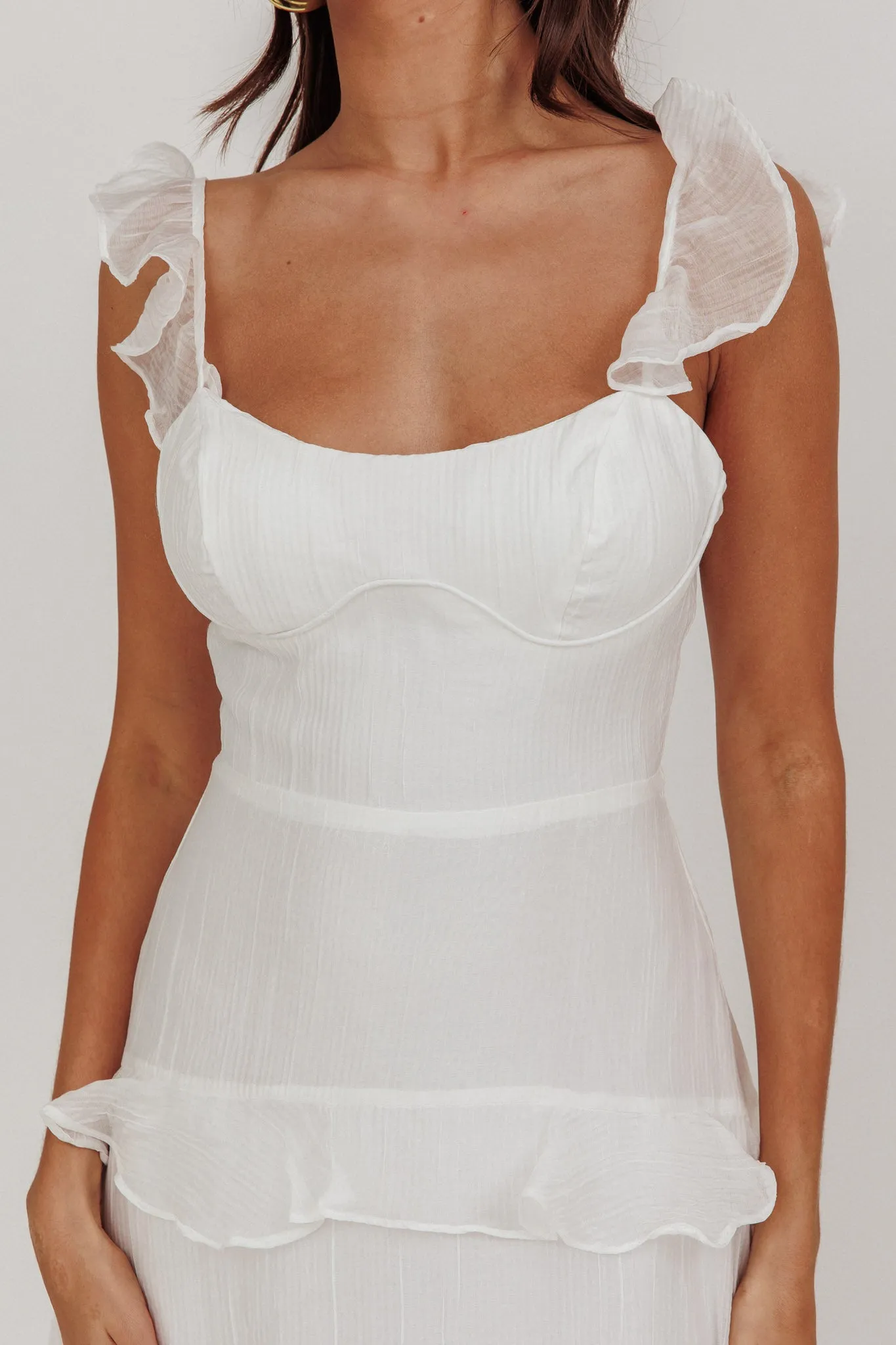 Moonlit Moment Ruffle Trim Lace-Up Back Maxi Dress White sold by Selfie Leslie product image thumbnail 3