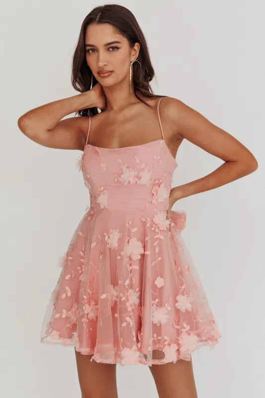 Athens Floral Bow Mini Dress Pink sold by Selfie Leslie