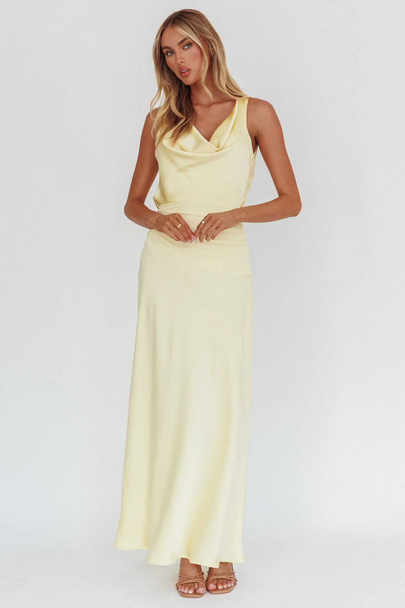 Isabella Open Cowl Back Maxi Dress Butter sold by Selfie Leslie product image thumbnail 5