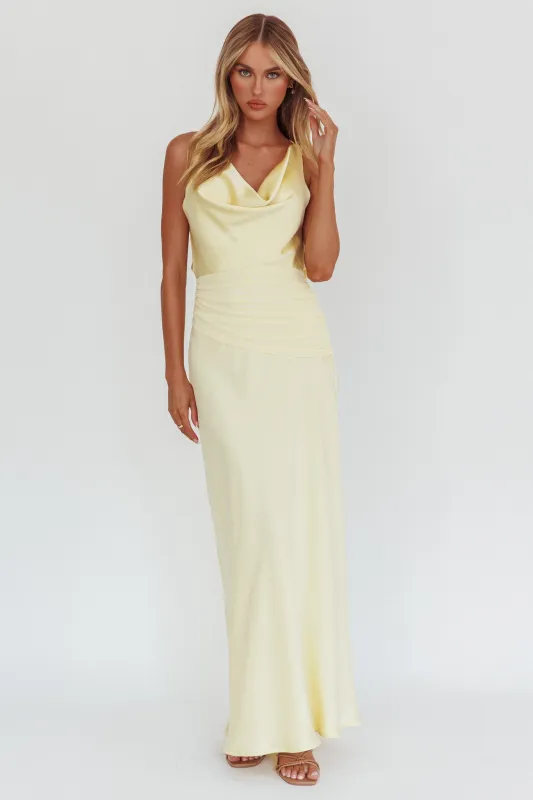 Isabella Open Cowl Back Maxi Dress Butter sold by Selfie Leslie