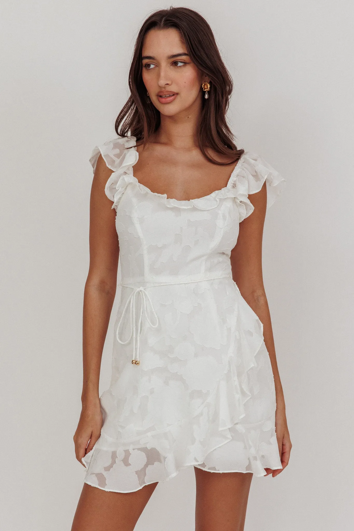 Thinkin' Bout You Ruffle Trim Dress Textured White sold by Selfie Leslie