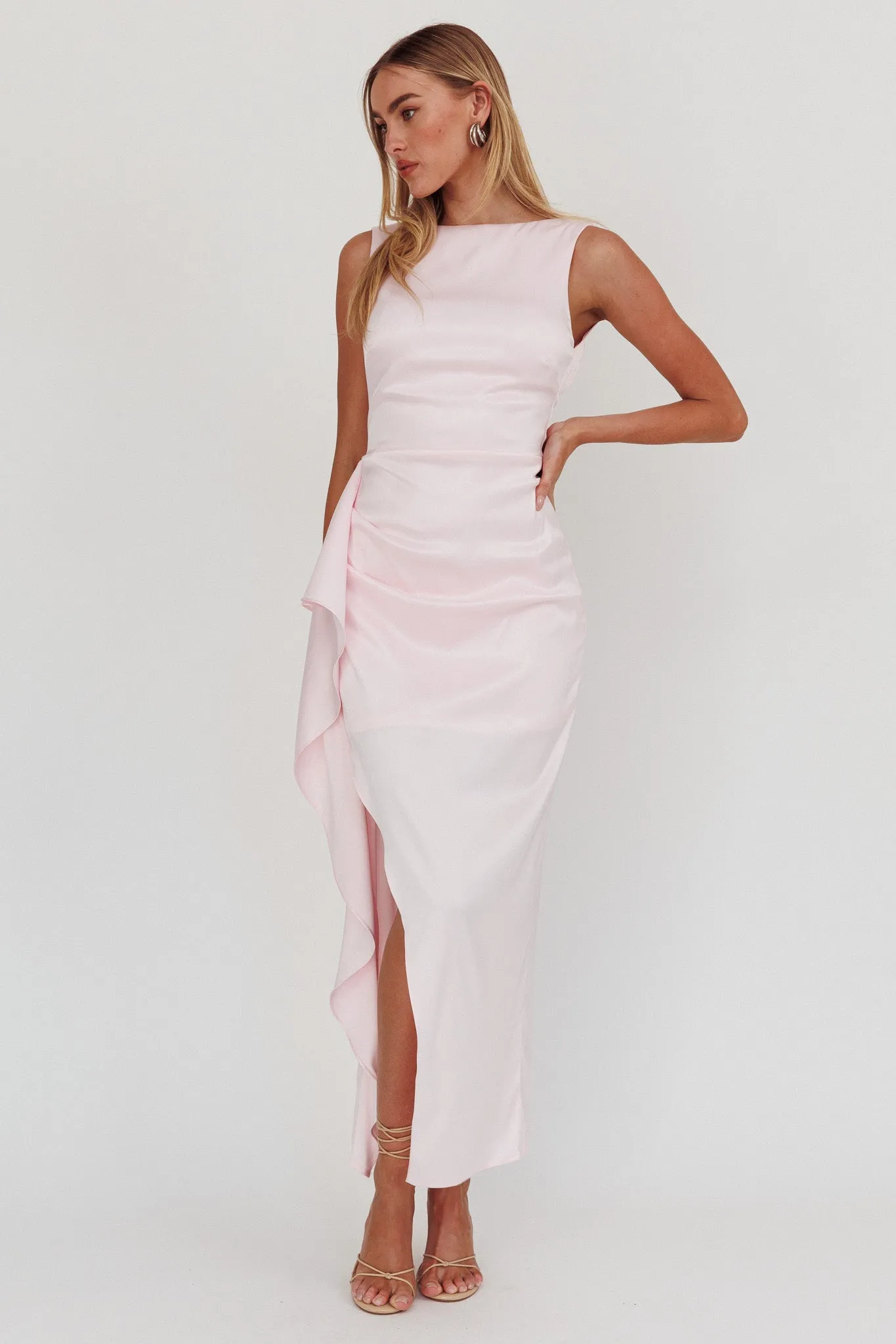 Kamillia Boat Neck Split Maxi Dress Ice Pink sold by Selfie Leslie product image thumbnail 4