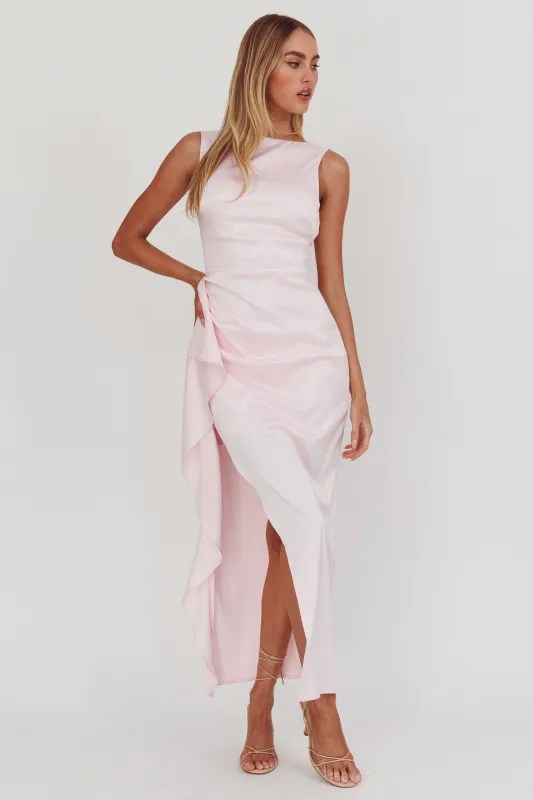 Kamillia Boat Neck Split Maxi Dress Ice Pink sold by Selfie Leslie