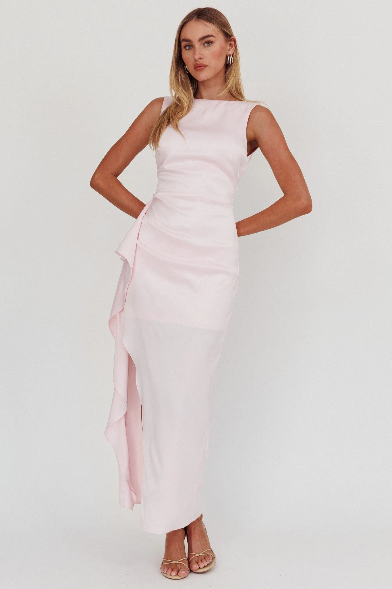 Kamillia Boat Neck Split Maxi Dress Ice Pink sold by Selfie Leslie product image thumbnail 5