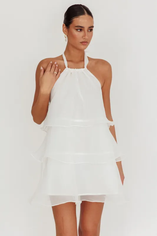 Tulips Tiered Halterneck Mini Dress White sold by Selfie Leslie