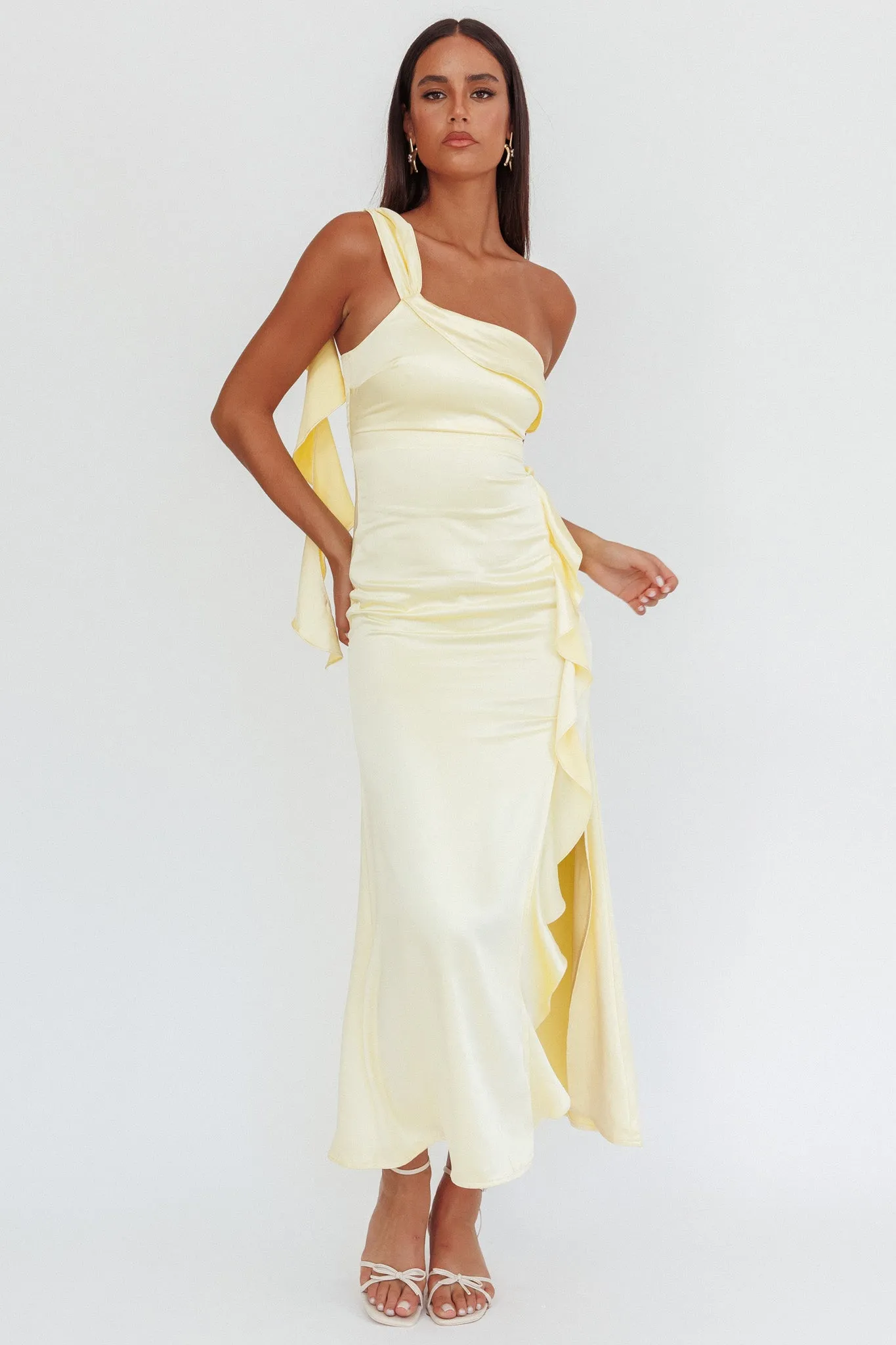 Carmel One-Shoulder Split Maxi Dress Butter sold by Selfie Leslie product image thumbnail 5