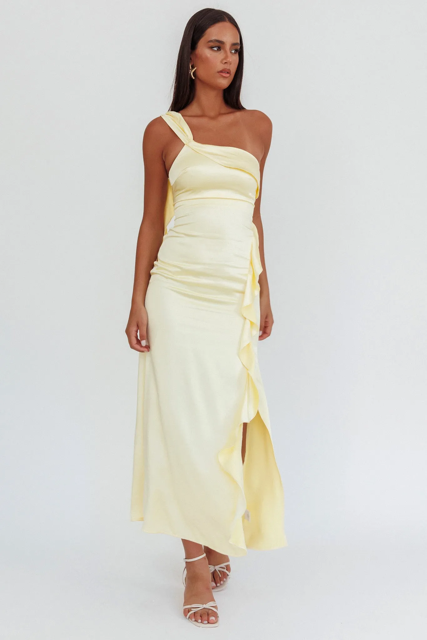 Carmel One-Shoulder Split Maxi Dress Butter sold by Selfie Leslie product image thumbnail 4
