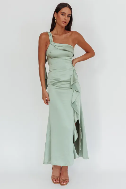 Carmel One-Shoulder Split Maxi Dress Sage sold by Selfie Leslie