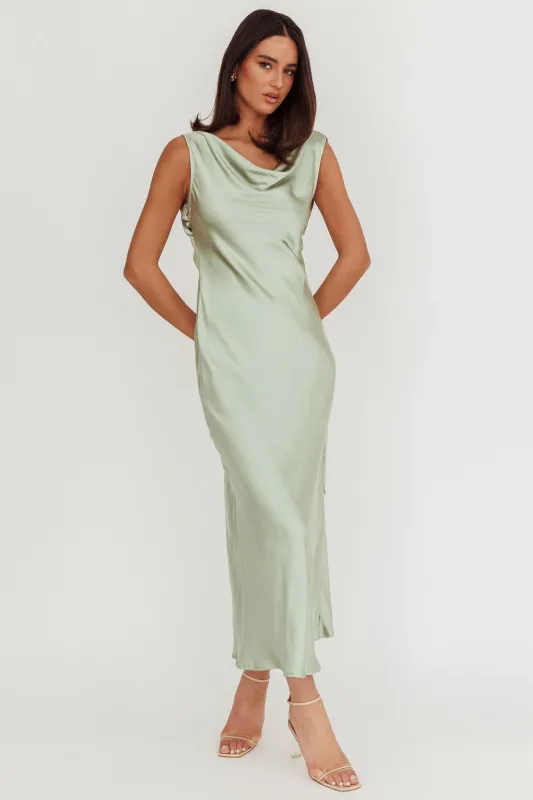 Take Care Backless Sash Maxi Dress Pistachio sold by Selfie Leslie