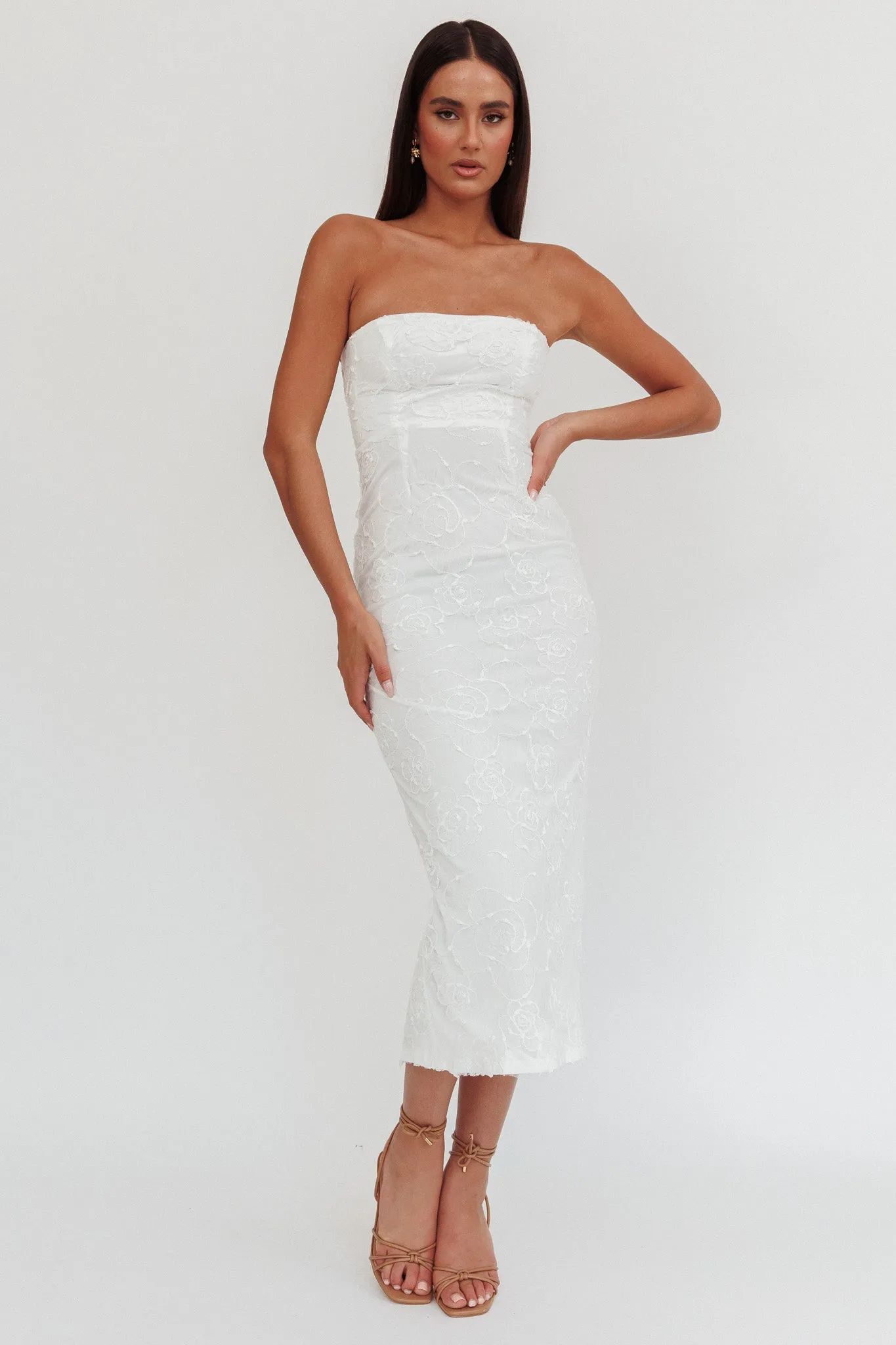 Bia Strapless Embroidered Midi Dress White sold by Selfie Leslie