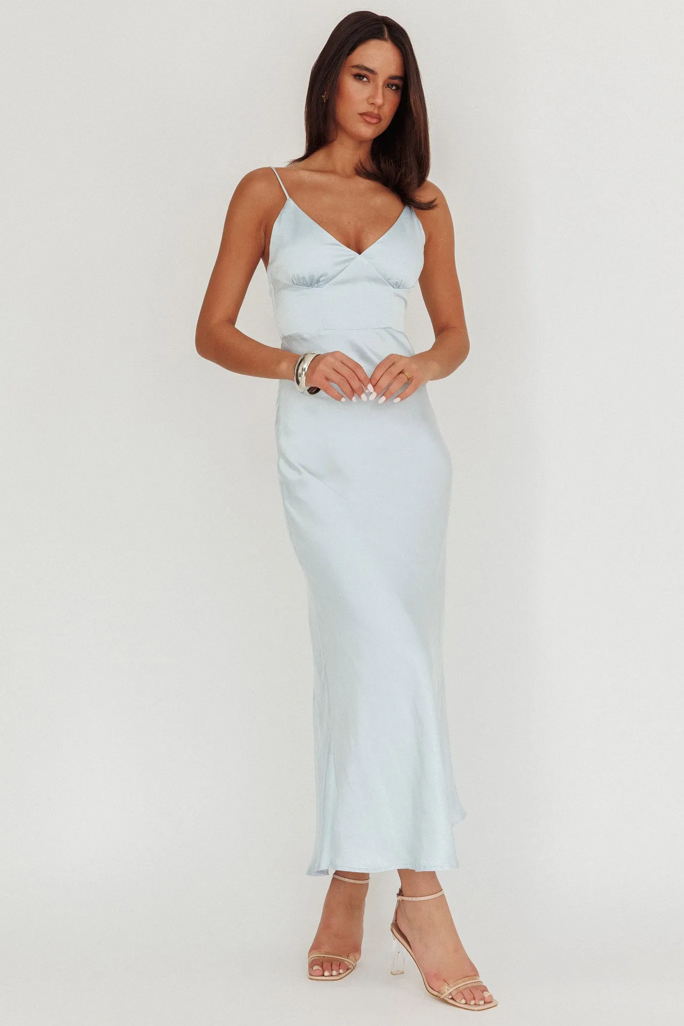 Hold Me Satin Backless Maxi Dress Ice Blue sold by Selfie Leslie product image thumbnail 4