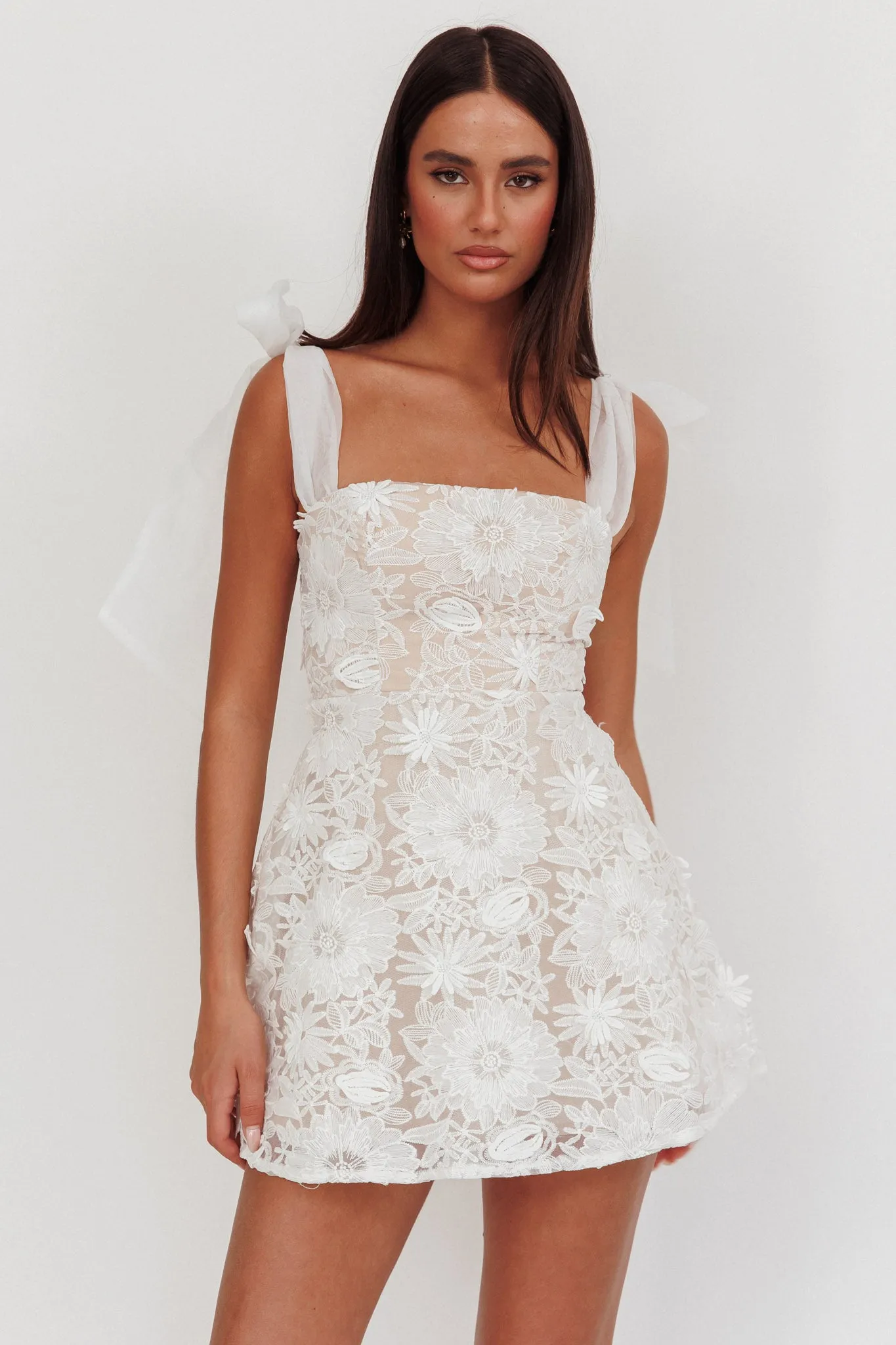 Suns Out Tied Shoulder Embellished Mini Dress White sold by Selfie Leslie