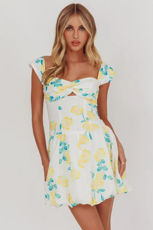 Cadi Twist Bust Balloon Mini Dress Floral Yellow sold by Selfie Leslie