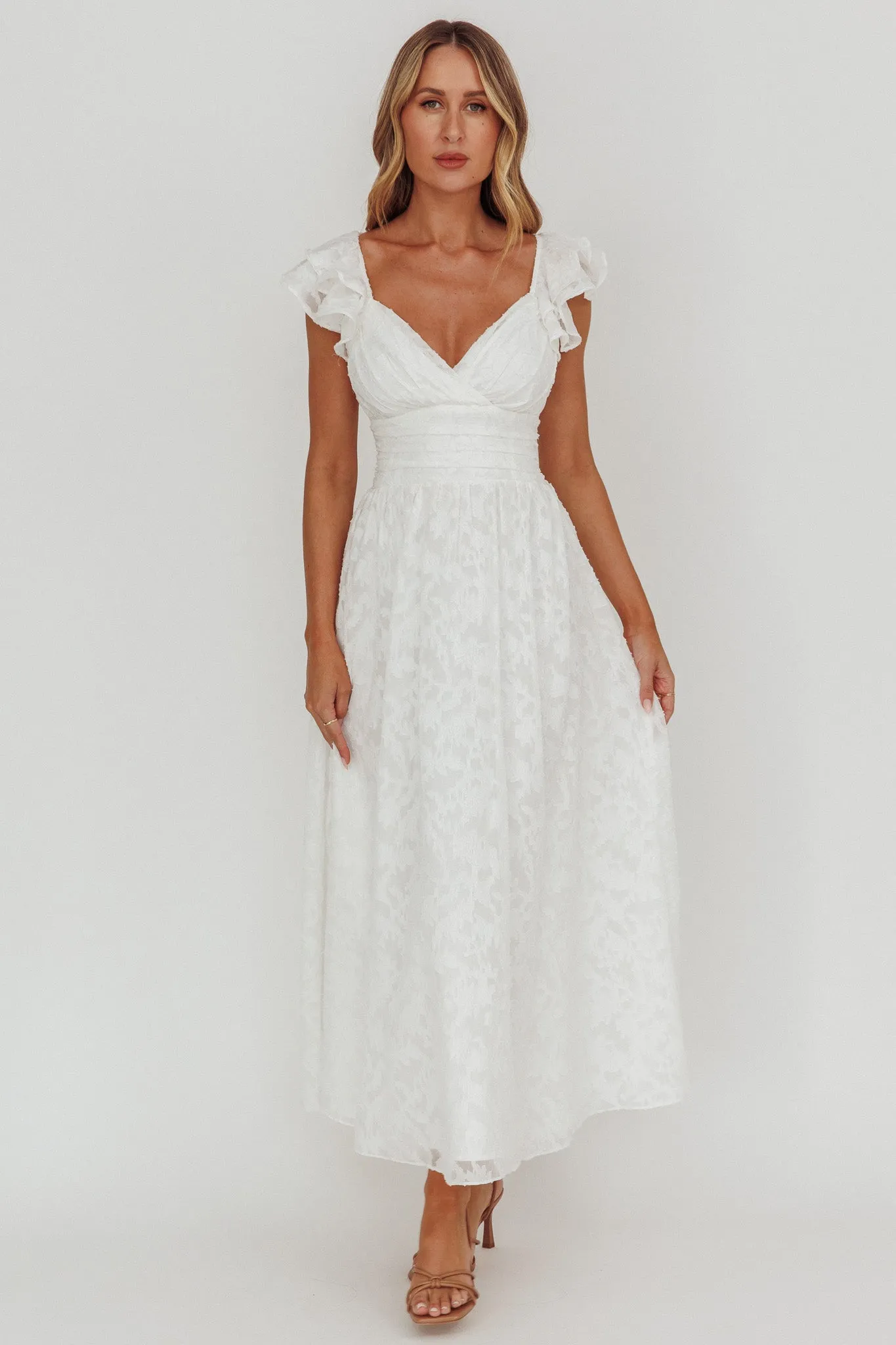 Lola Ruffle Shoulder Maxi Dress Textured White sold by Selfie Leslie product image thumbnail 5