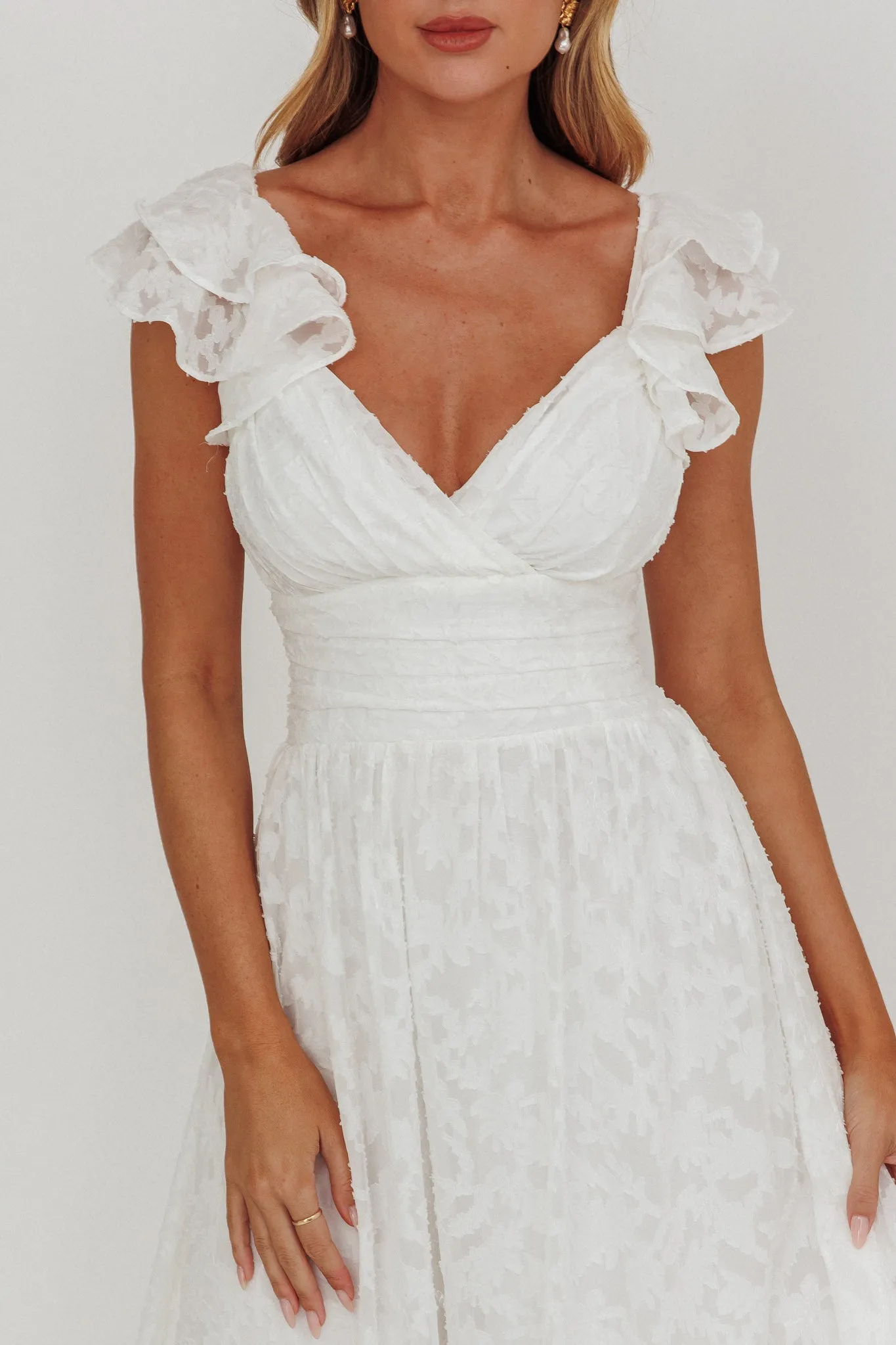 Lola Ruffle Shoulder Maxi Dress Textured White sold by Selfie Leslie product image thumbnail 3