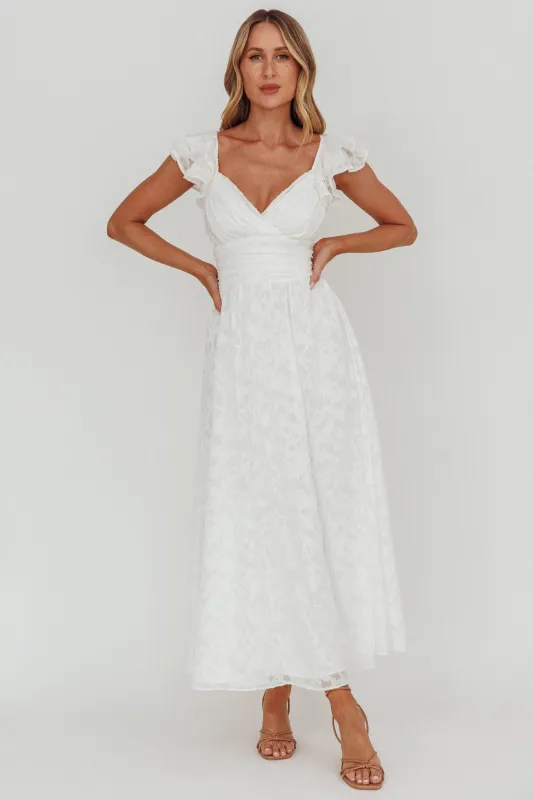 Lola Ruffle Shoulder Maxi Dress Textured White sold by Selfie Leslie