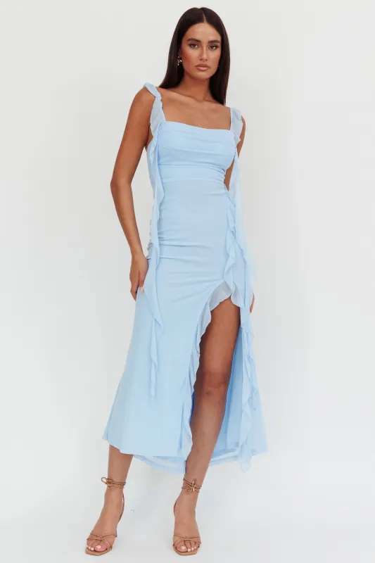 Blushing Ruffle Trim Maxi Dress Blue sold by Selfie Leslie