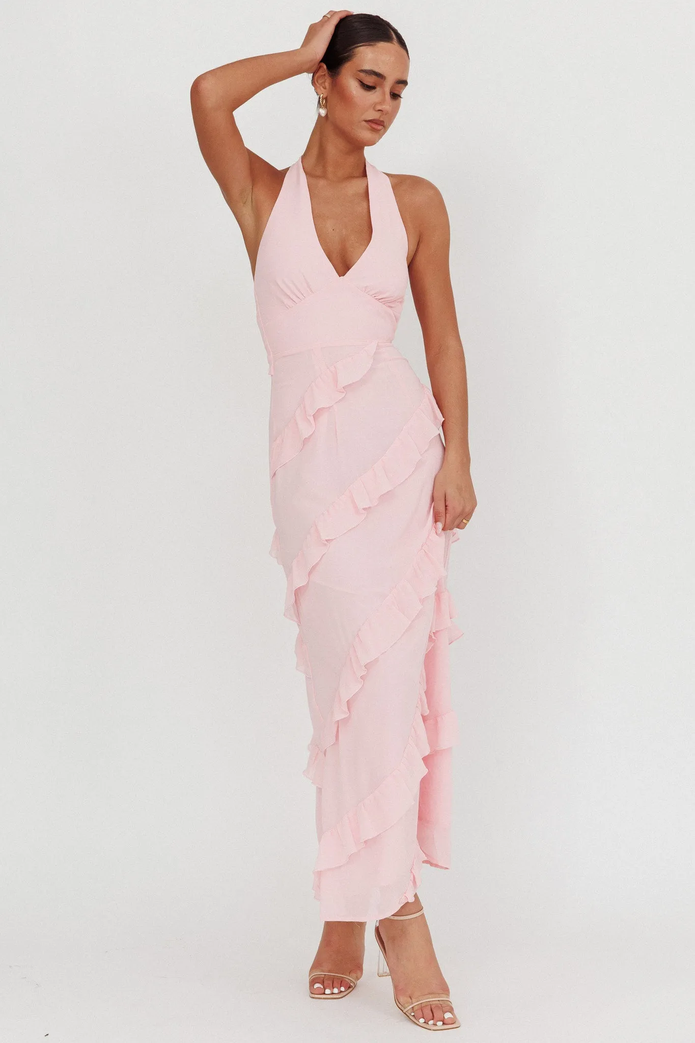 Flirt Frill Trim Halter Maxi Dress Blush sold by Selfie Leslie product image thumbnail 5