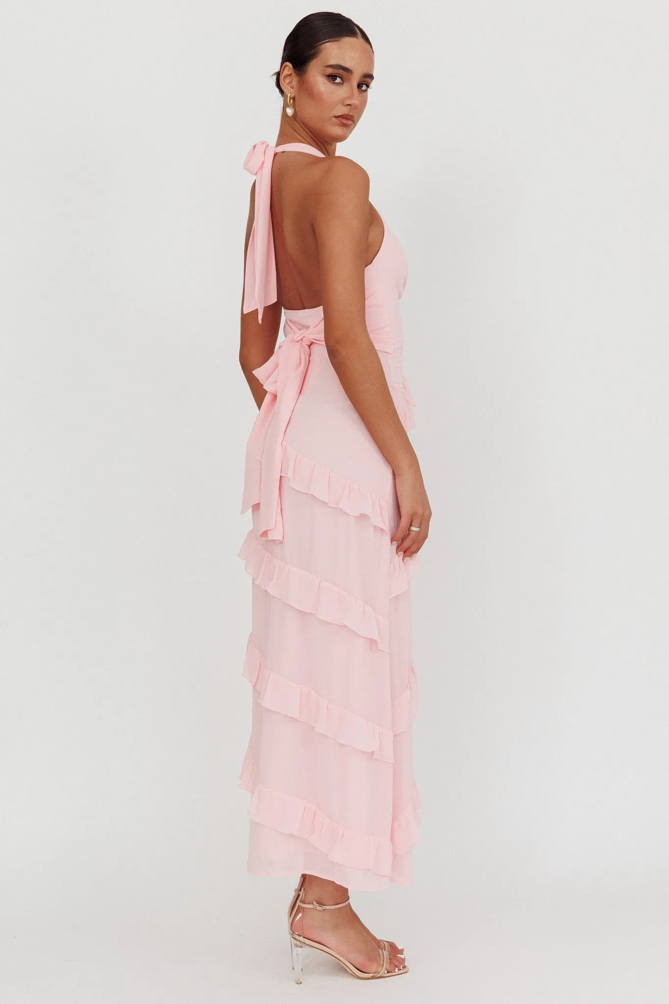 Flirt Frill Trim Halter Maxi Dress Blush sold by Selfie Leslie product image thumbnail 2