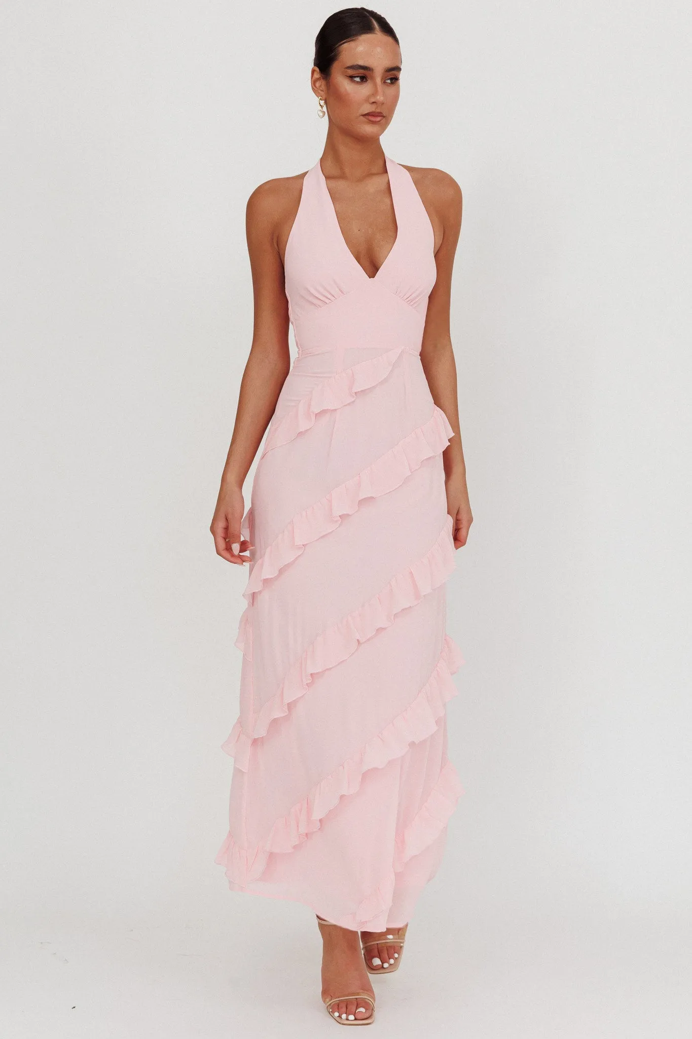 Flirt Frill Trim Halter Maxi Dress Blush sold by Selfie Leslie product image thumbnail 4