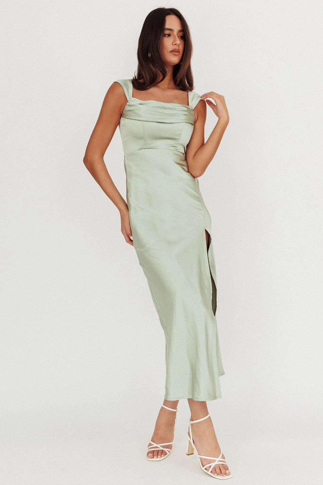 Lucinda Off-Shoulder V-Back Dress Sage sold by Selfie Leslie product image thumbnail 5