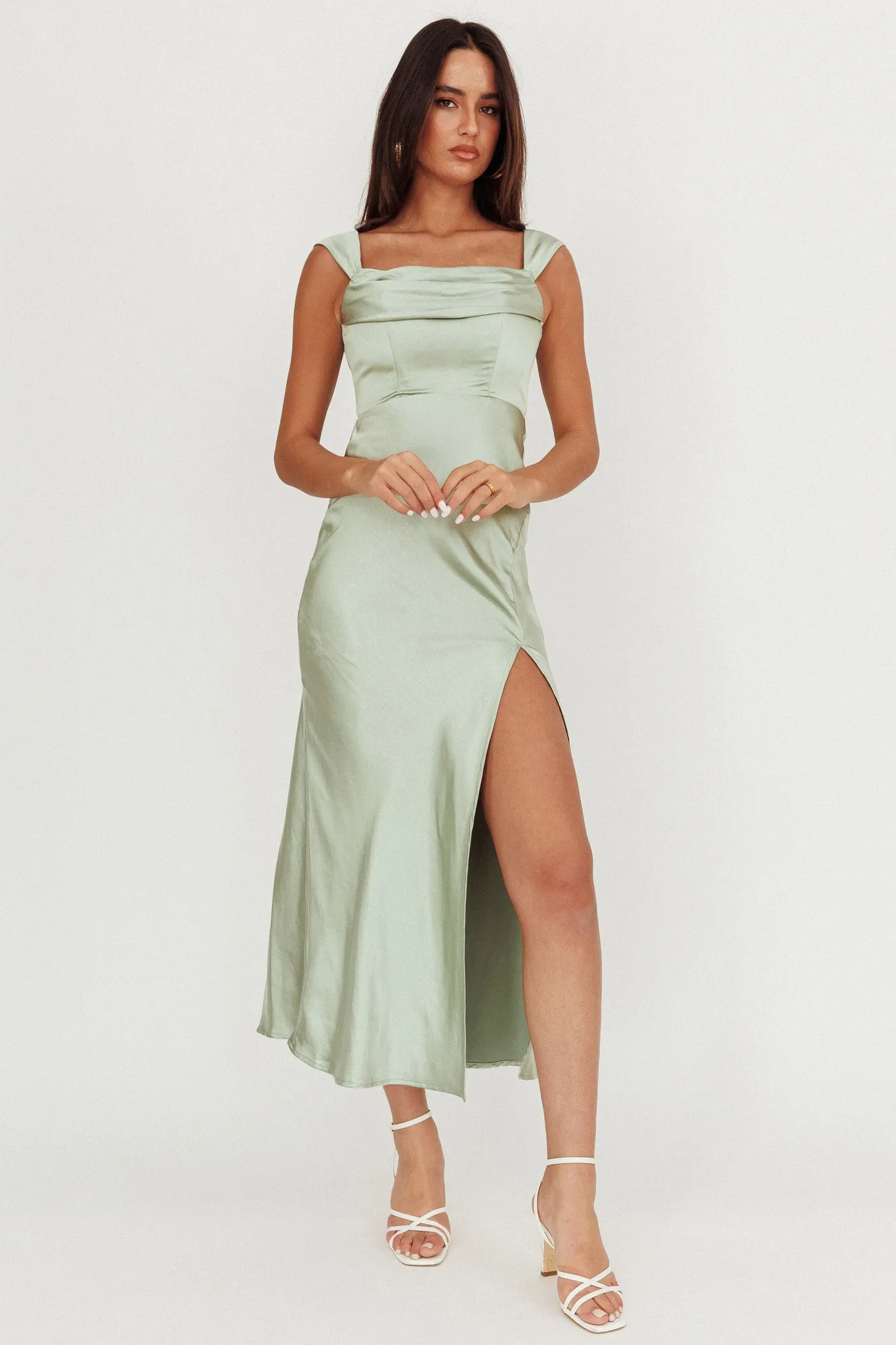 Lucinda Off-Shoulder V-Back Dress Sage sold by Selfie Leslie product image thumbnail 2