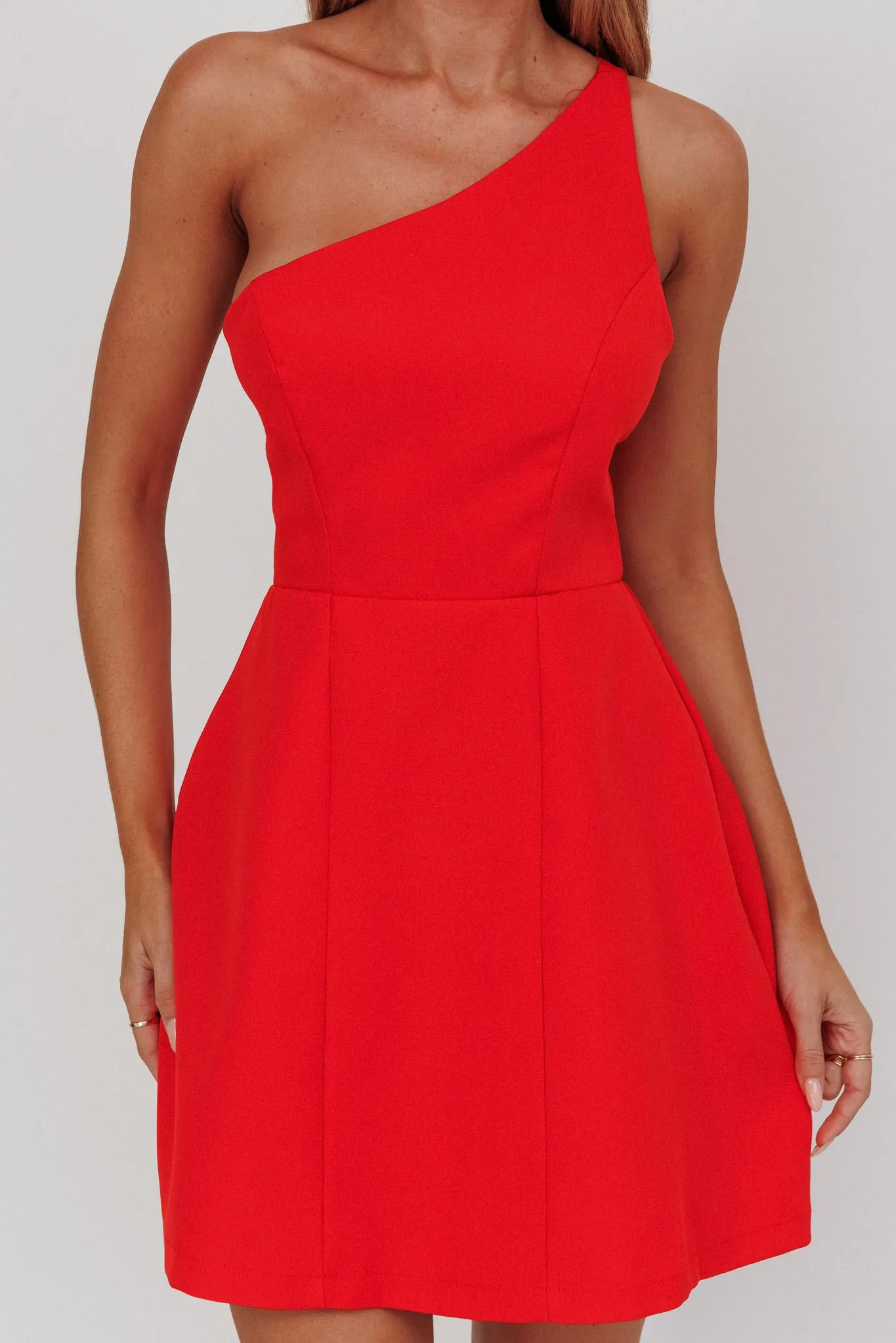 Opulent One-Shoulder Mini Dress Red sold by Selfie Leslie product image thumbnail 3