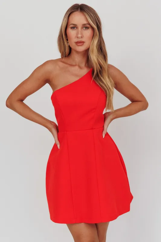 Opulent One-Shoulder Mini Dress Red sold by Selfie Leslie