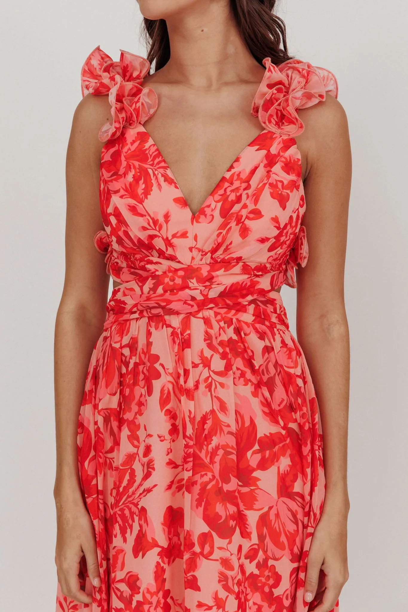 Madara Lace-Up Back Maxi Dress Floral Red sold by Selfie Leslie product image thumbnail 4