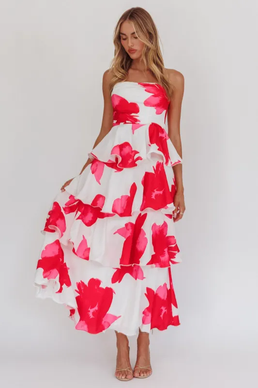 knee length dresses for ladies Fiorela White Floral Jacquard Strapless Midi Dress